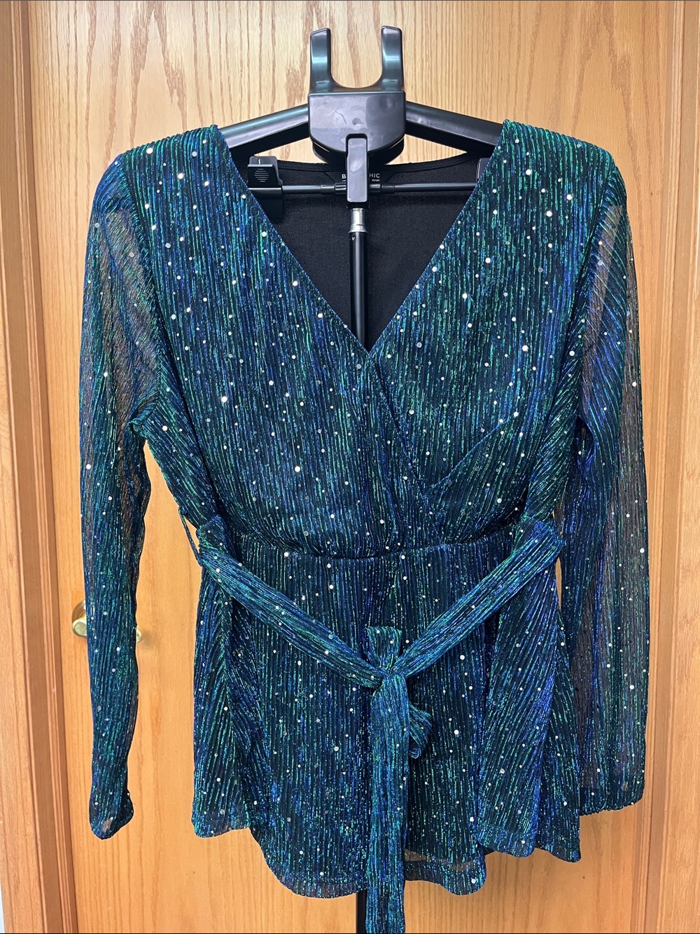 V-Neck Sparkle Peplum top - Teal/Blue